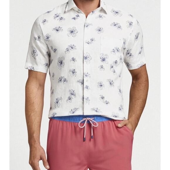 NEW Peter Millar Linen Hibiscus Beach Sport Shirt Sz XXL - Picture 1 of 8